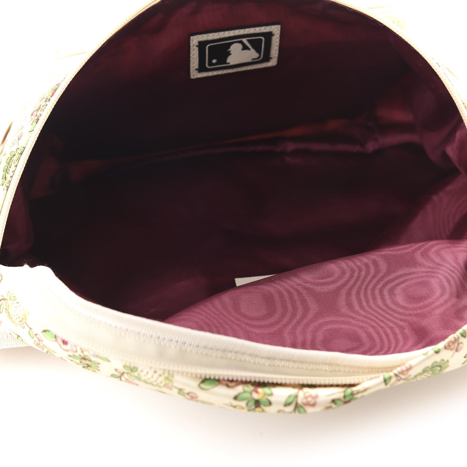 Gucci X MLB Satin Floral Print NY Yankees Patch Convertible Belt Bag Ivory Green 5 of 10