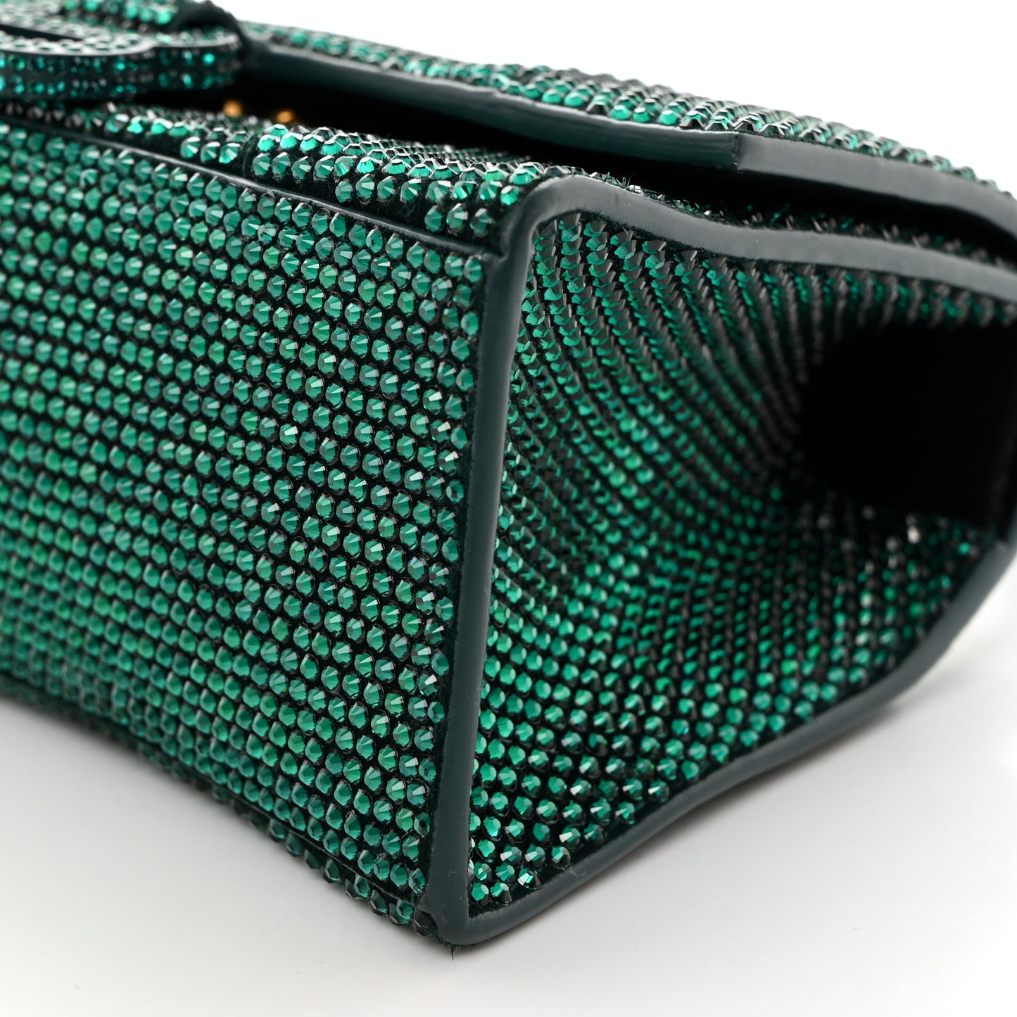 Strass Suede Hourglass Top Handle Bag XS Emerald