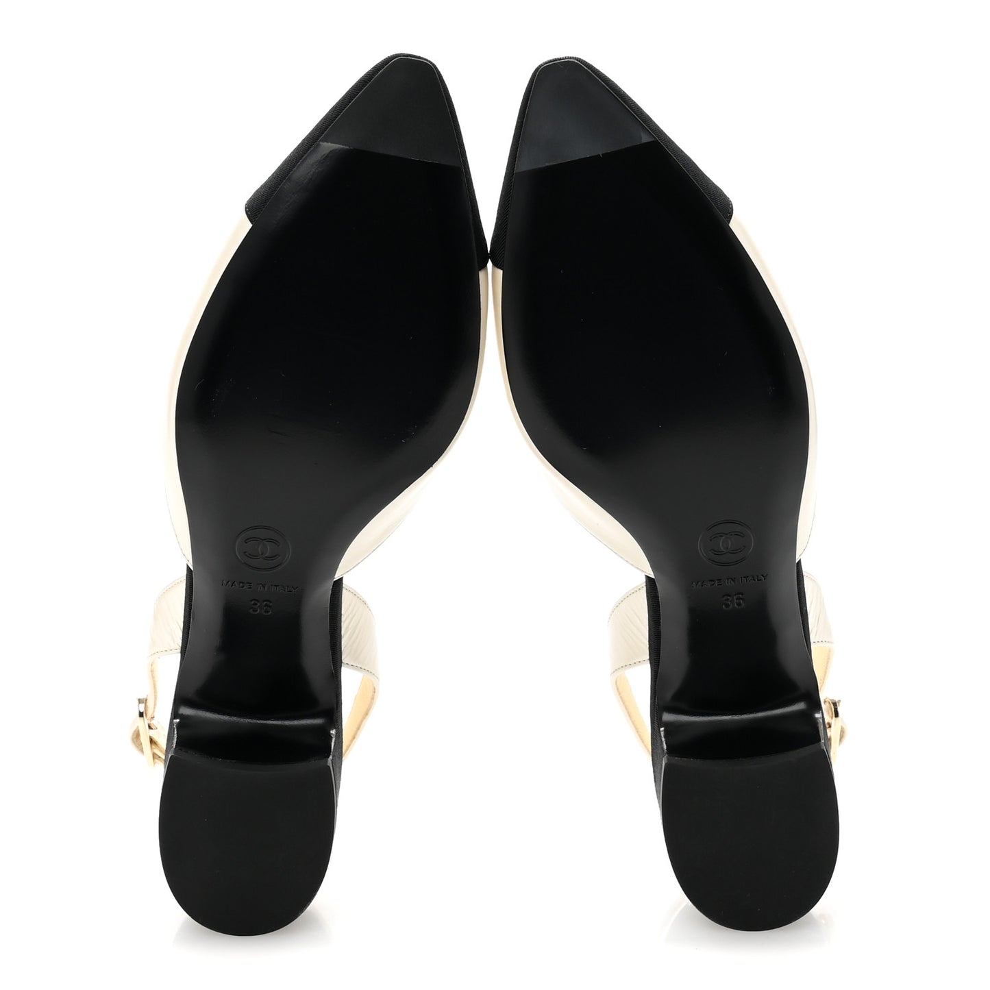 Iridescent Calfskin Grosgrain Cap Toe CC Slingback Pumps 36 White Black
