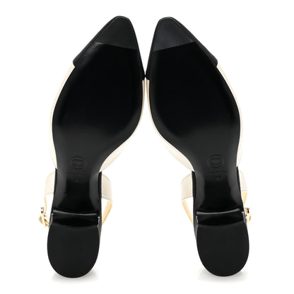 Chanel Iridescent Calfskin Grosgrain Cap Toe CC Slingback Pumps 36 White Black 6 of 11