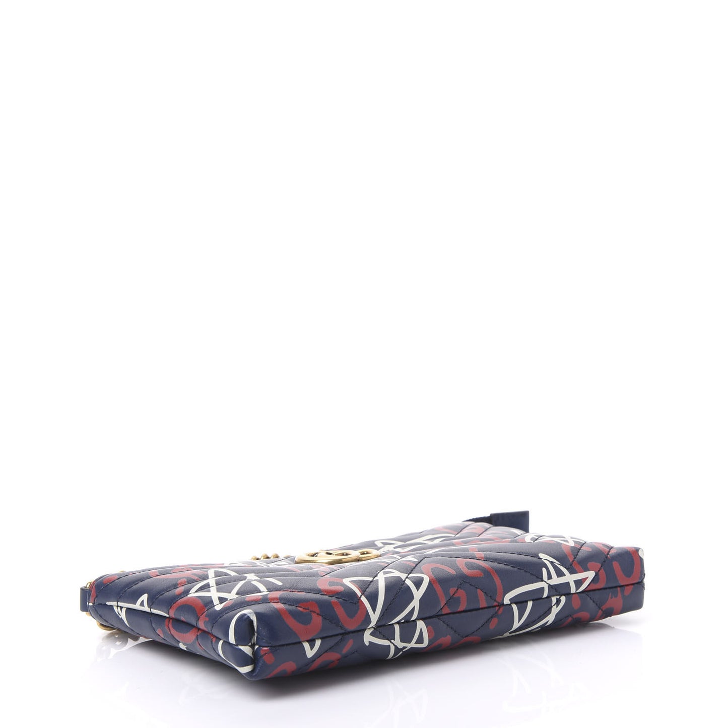 Calfskin Matelasse GucciGhost Mini GG Marmont Chain Bag Blue Agata Hibiscus Red