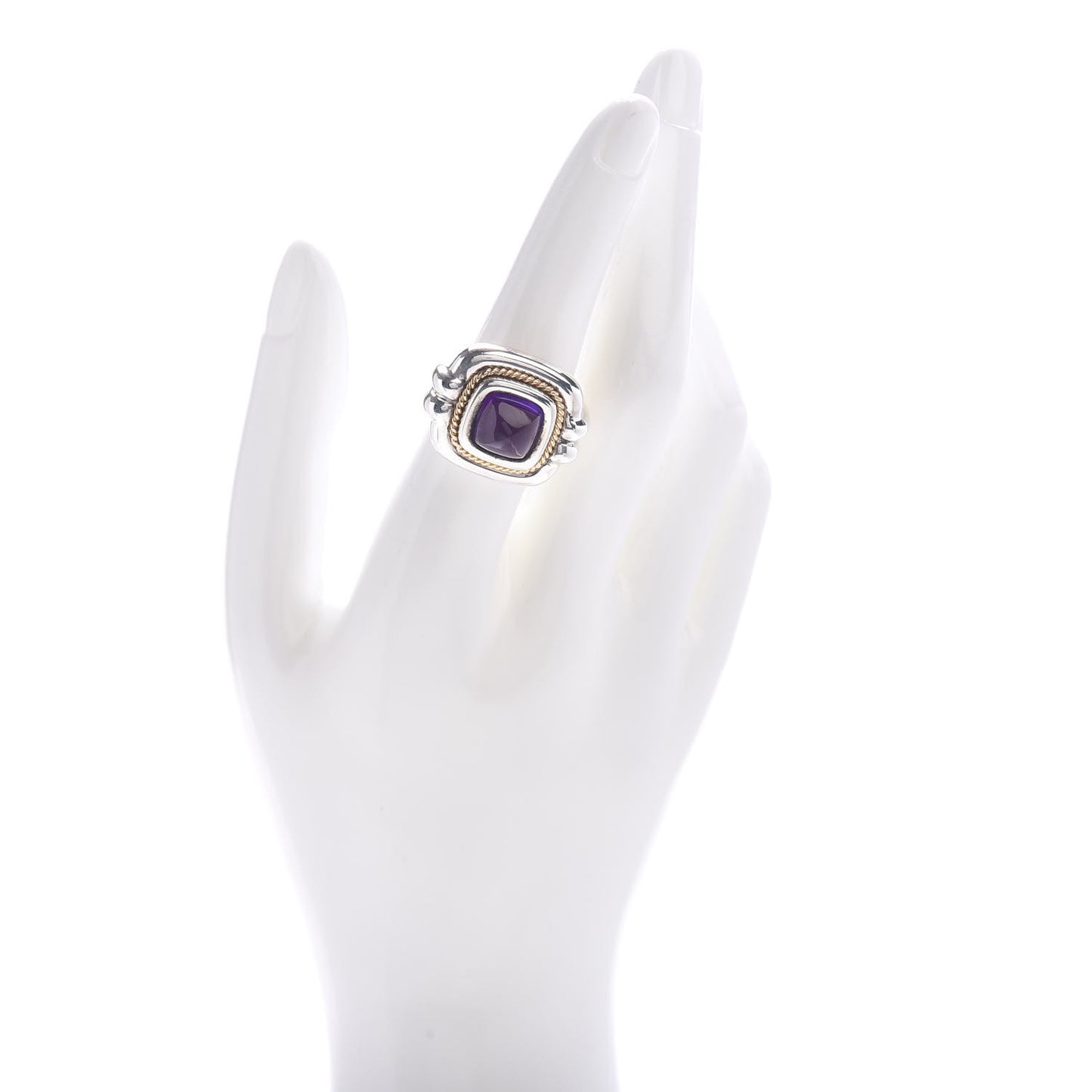 Sterling Silver 18K Yellow Gold Amethyst Cabochon Ring 56 7.5