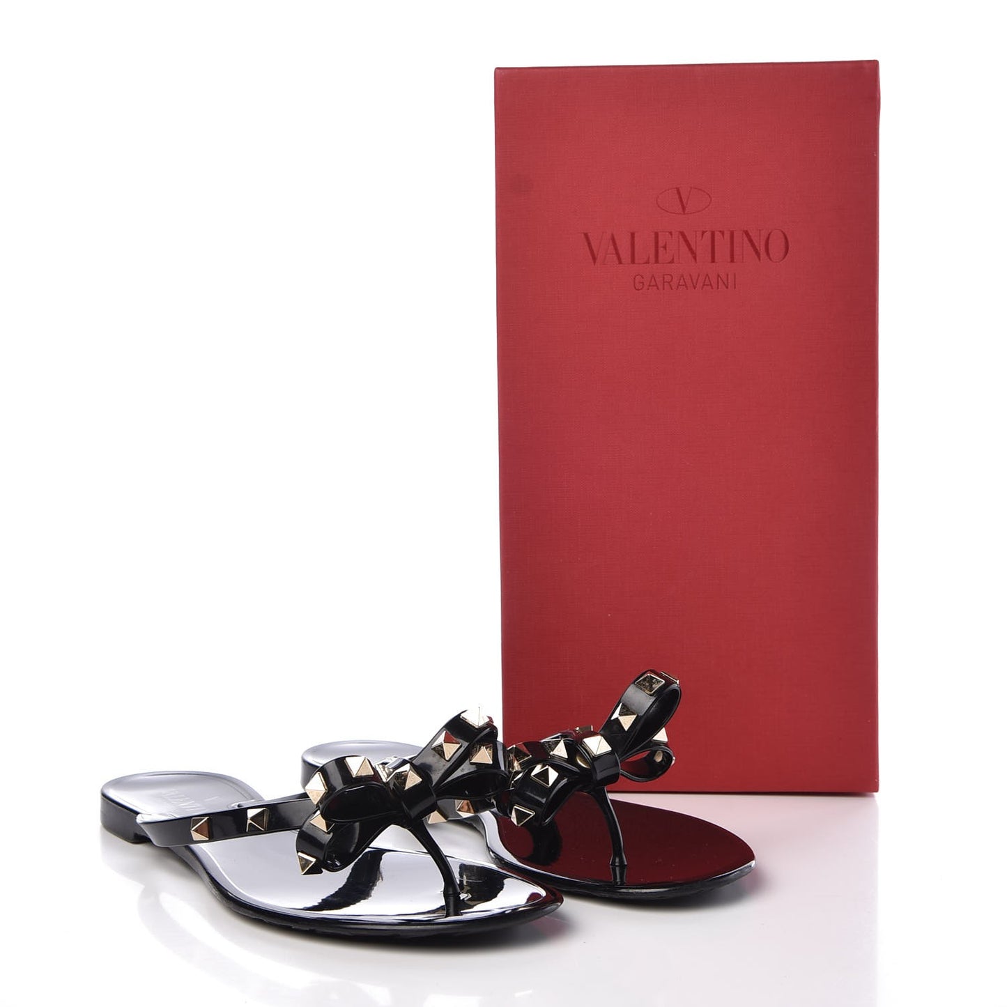 PVC Jelly Rockstud Bow Thong Sandals 39 Black