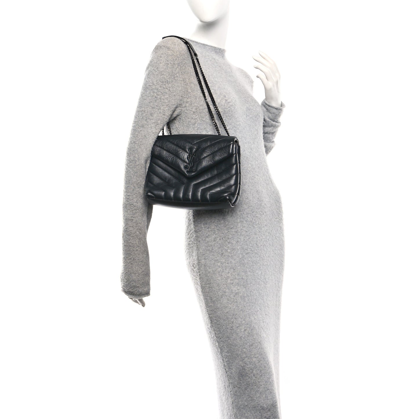 Calfskin Y Quilted Monogram Monochrome Small Loulou Chain Satchel Black