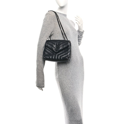 Saint Laurent Calfskin Y Quilted Monogram Monochrome Small Loulou Chain Satchel Black 2 of 10