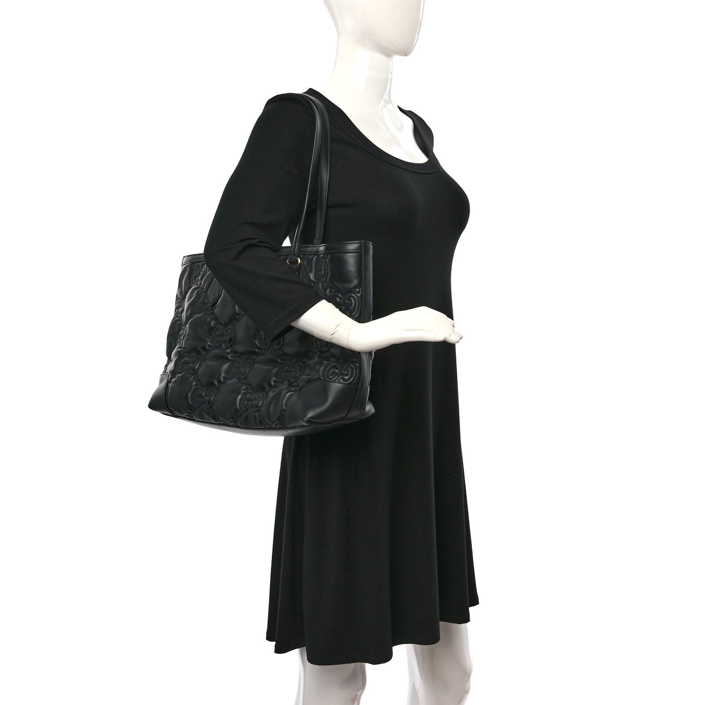 Calfskin GG Matelasse Medium Ophidia Shopping Tote Black