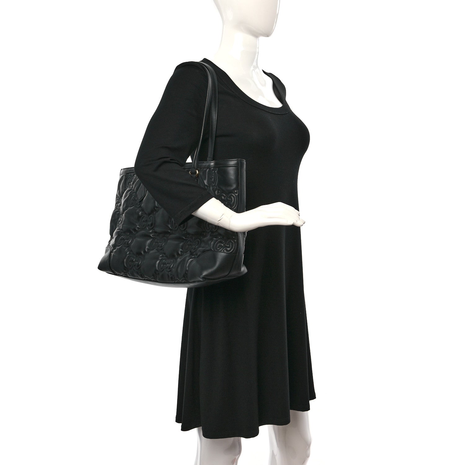 Gucci Calfskin GG Matelasse Medium Ophidia Shopping Tote Black 2 of 9