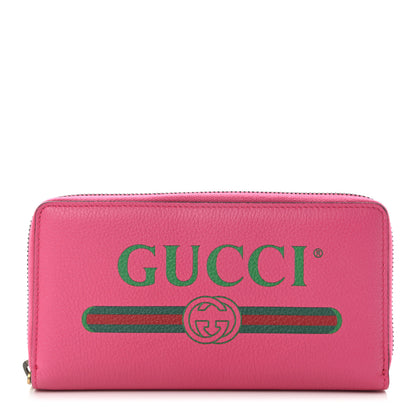 Gucci Grained Calfskin Logo Zip Around Wallet Box Pink Green 1 of 8