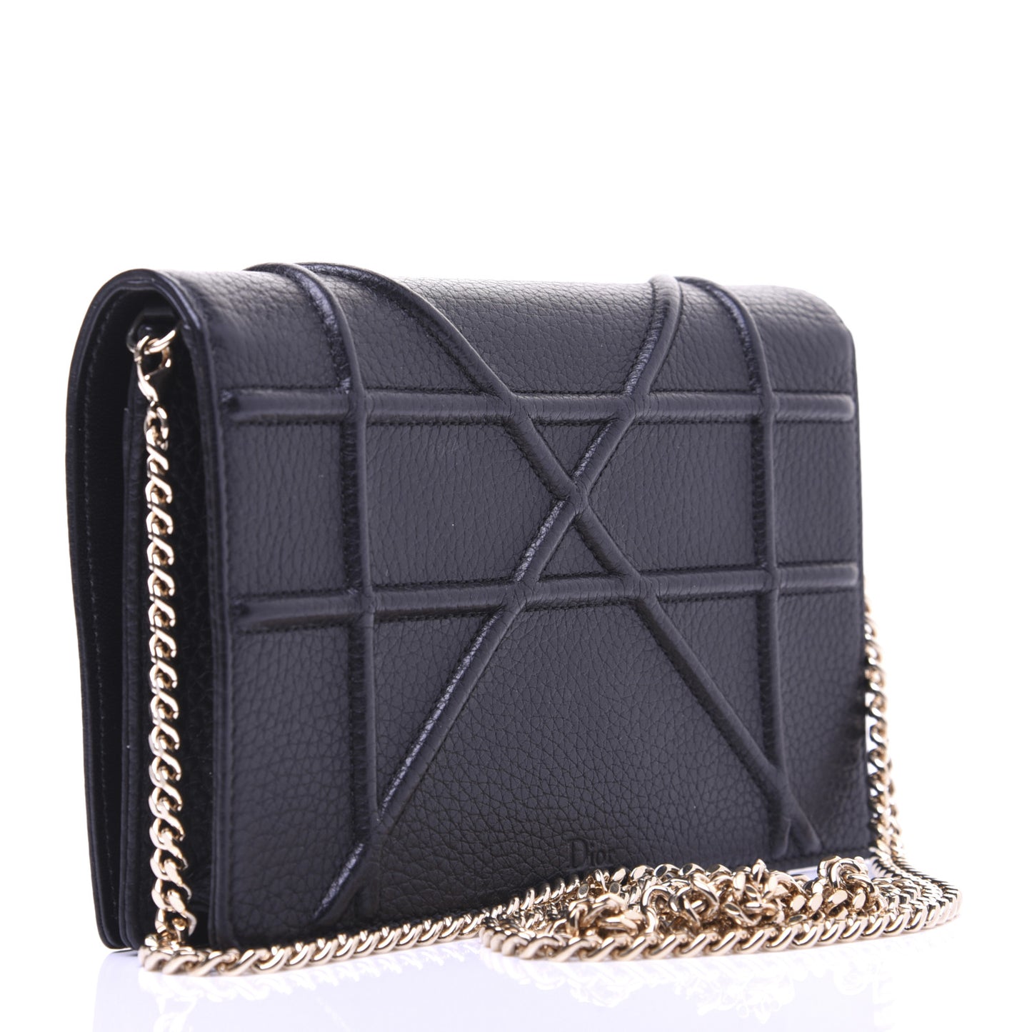 Grained Calfskin Diorama Wallet on Chain Pouch Black