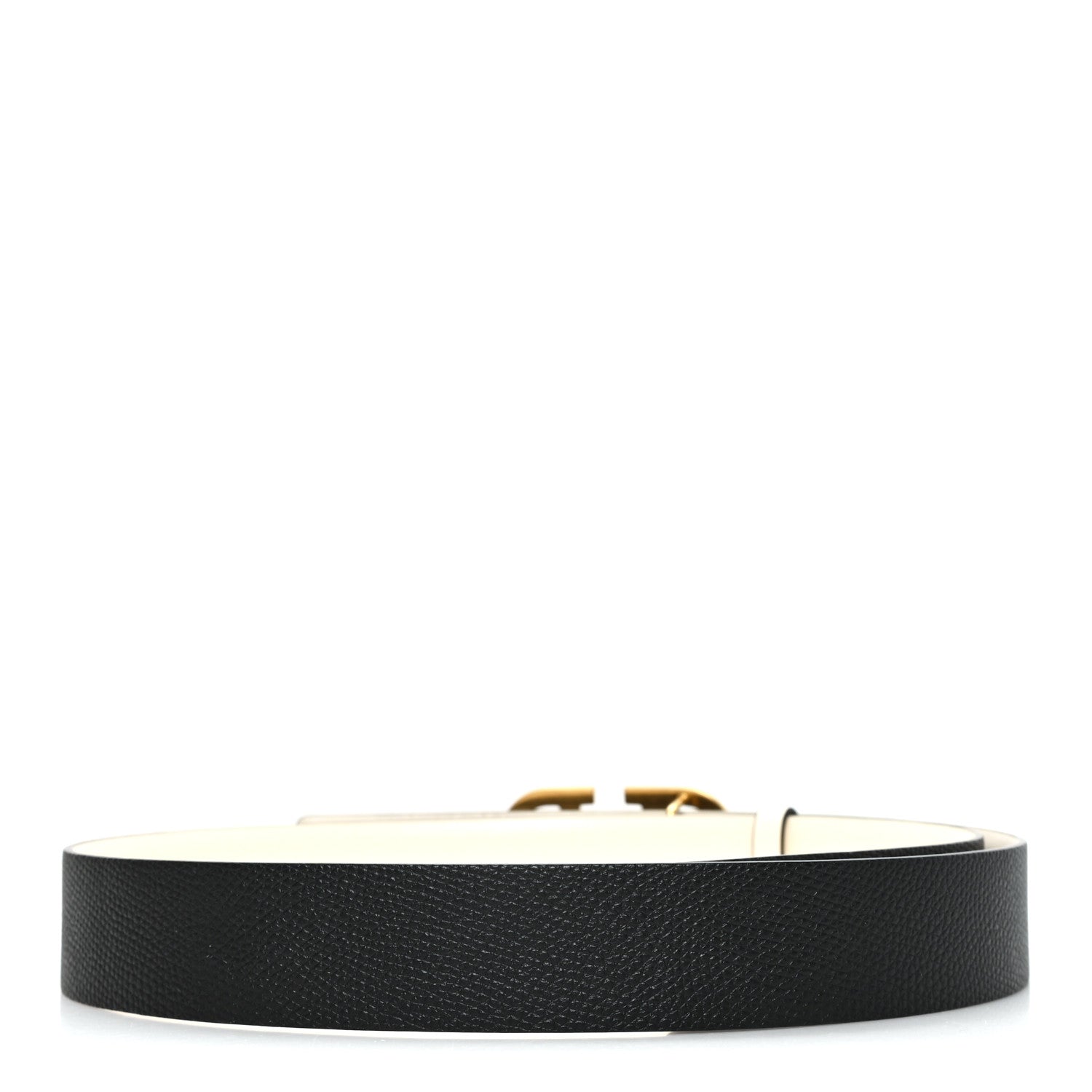 Valentino Garavani Glossy Calfskin Grainy Calfskin Hammered VLogo Reversible 30mm Belt 80 32 White Black 2 of 5