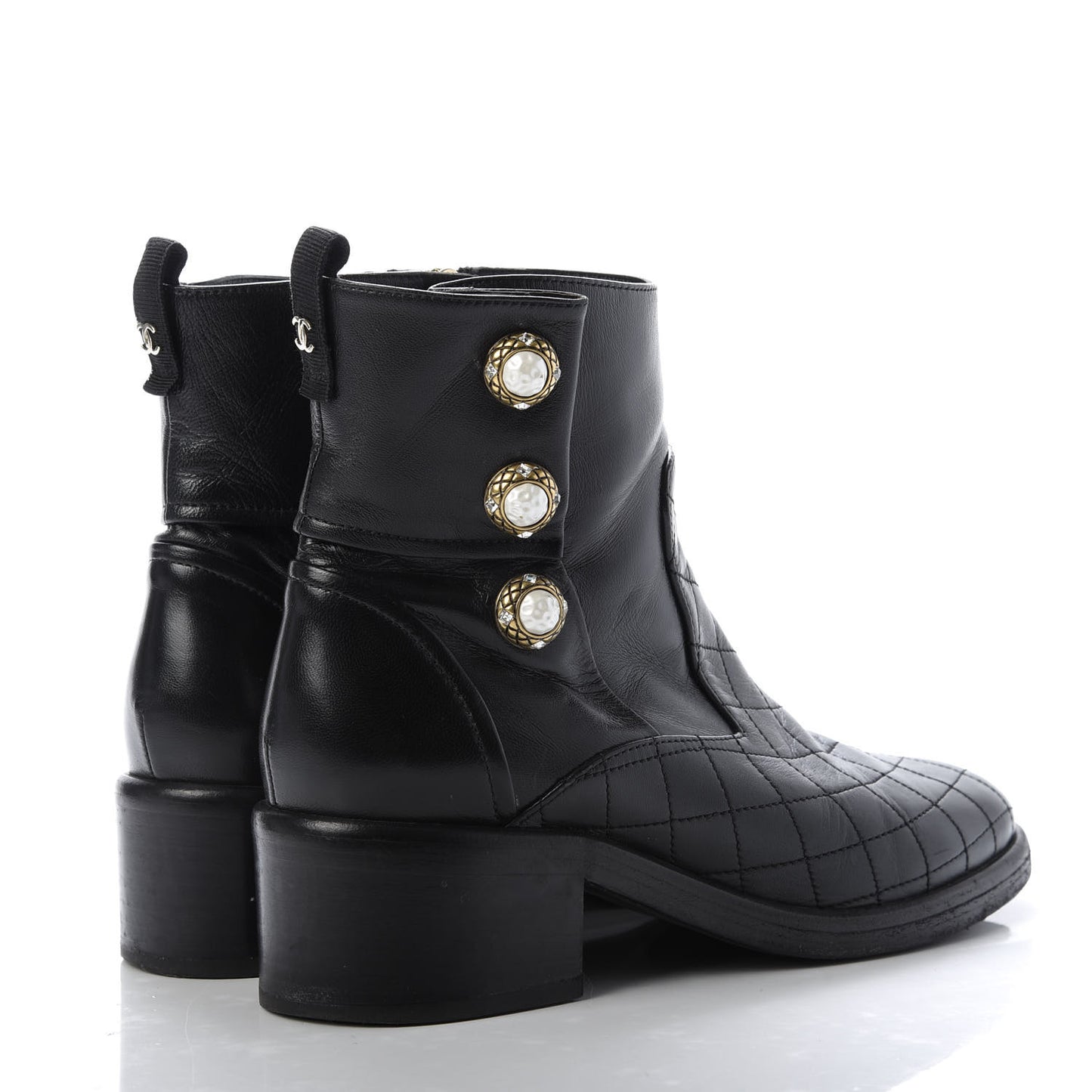 Lambskin Pearl Short Boots 37.5 Black Gold