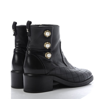 Chanel Lambskin Pearl Short Boots 37.5 Black Gold 4 of 8