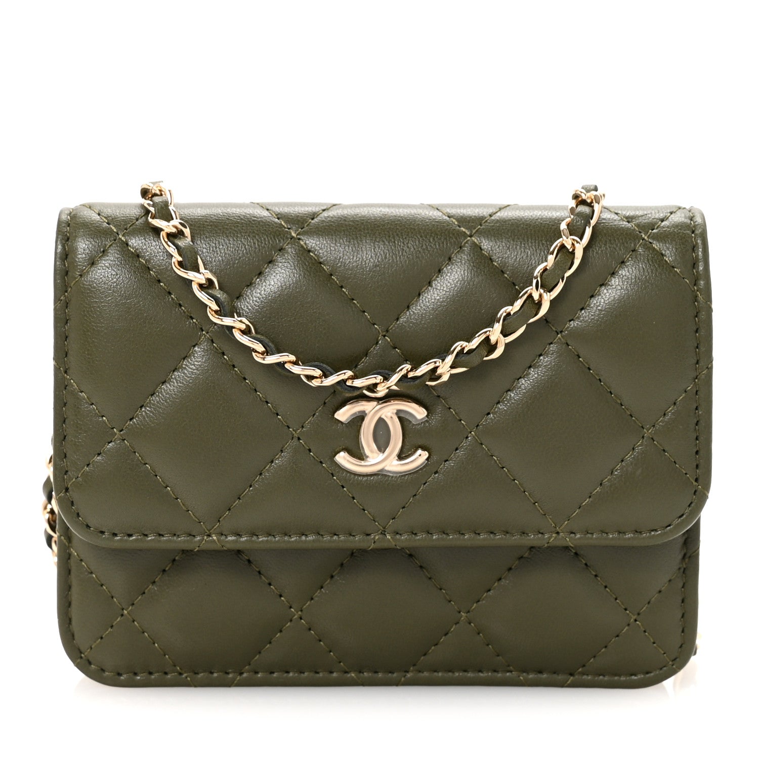 Chanel Lambskin Quilted Flap Chain Belt Bag Khaki 1 of 10