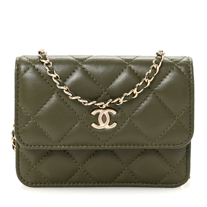 Chanel Lambskin Quilted Flap Chain Belt Bag Khaki 1 of 10