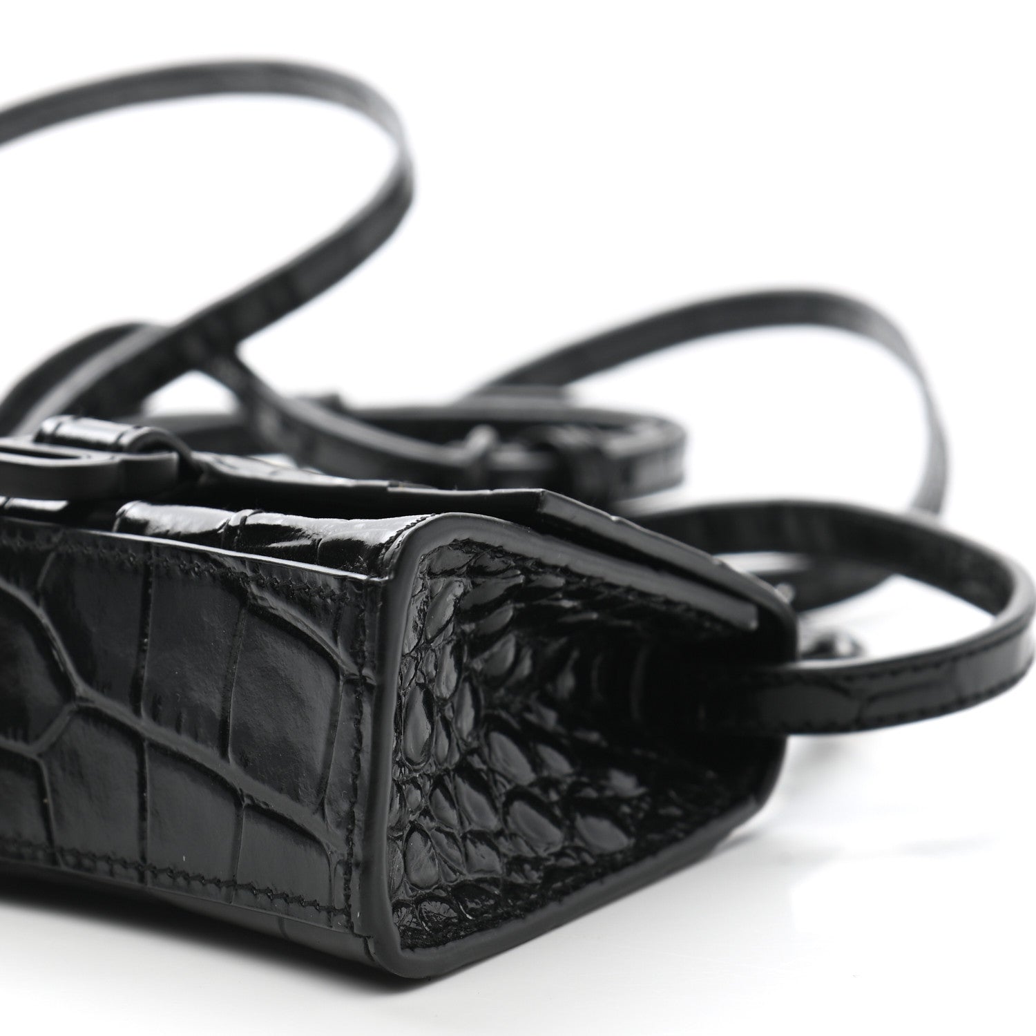 Balenciaga Shiny Calfskin Monochrome Crocodile Embossed Hourglass Top Handle Bag Mini Black 10 of 10