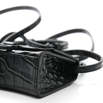 Balenciaga Shiny Calfskin Monochrome Crocodile Embossed Hourglass Top Handle Bag Mini Black 10 of 10