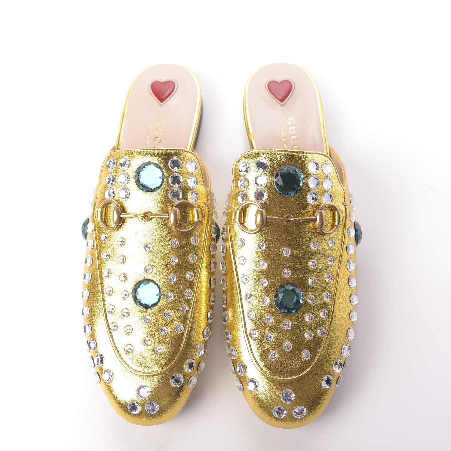 Gucci Metallic Nappa Crystal Womens Princetown Slippers 37.5 Gold 5 of 11