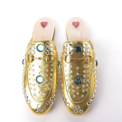 Gucci Metallic Nappa Crystal Womens Princetown Slippers 37.5 Gold 5 of 11