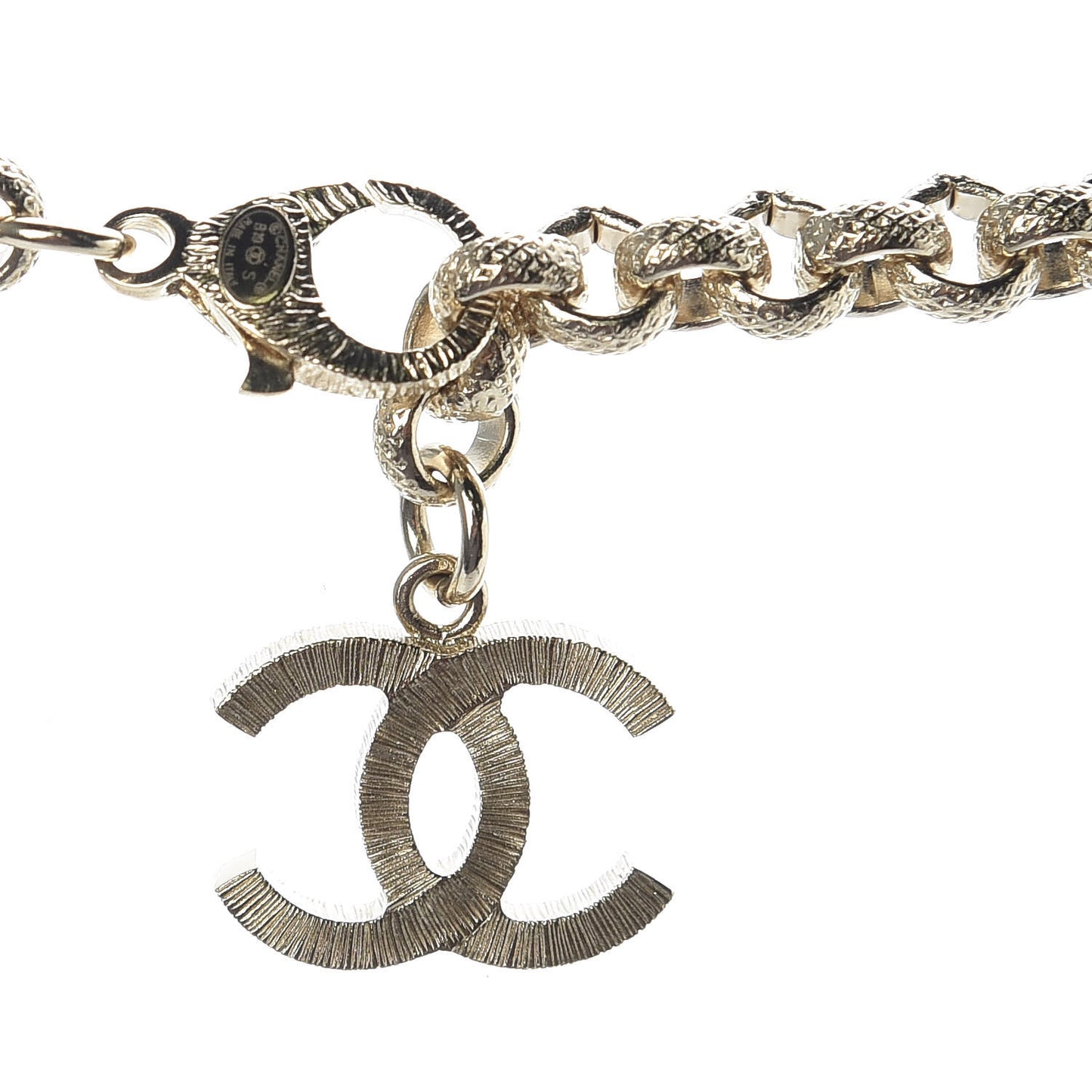 Metal Crystal Cha-Nel Logo Necklace Gold