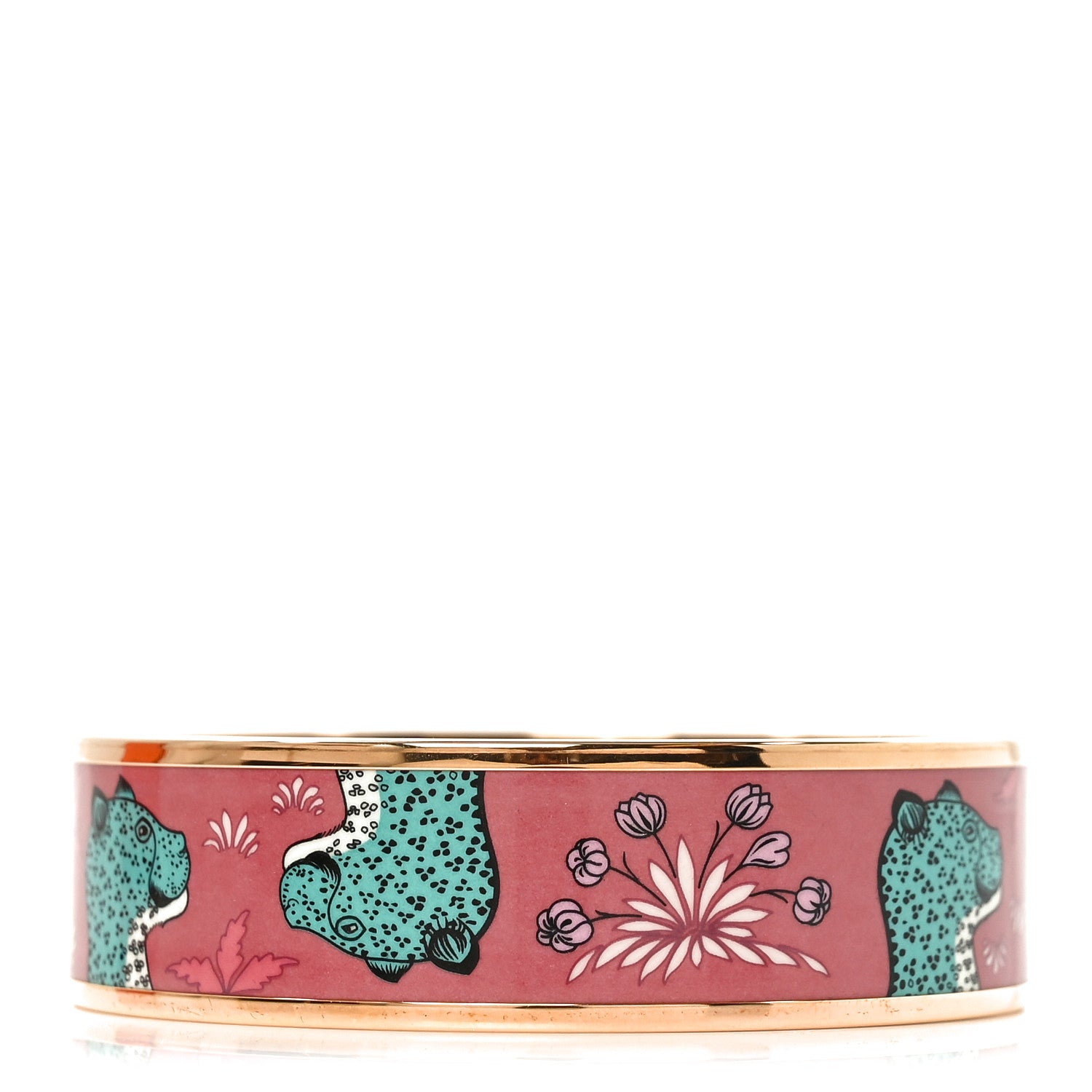 Hermes Enamel Printed Wide Les Léopards Bracelet 65 Rose Couture 3 of 6