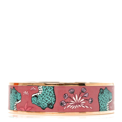 Hermes Enamel Printed Wide Les Léopards Bracelet 65 Rose Couture 3 of 6