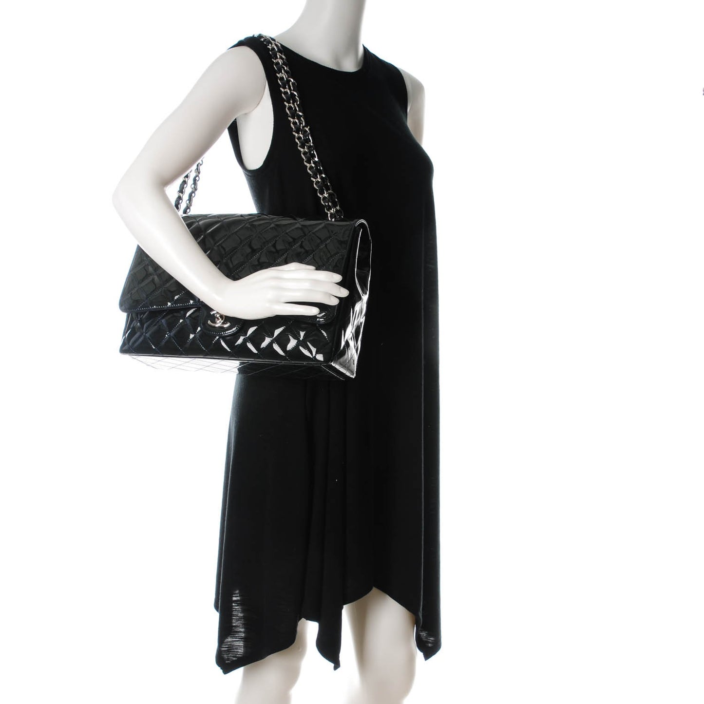 Patent Quilted Maxi Single Flap Dark Blue