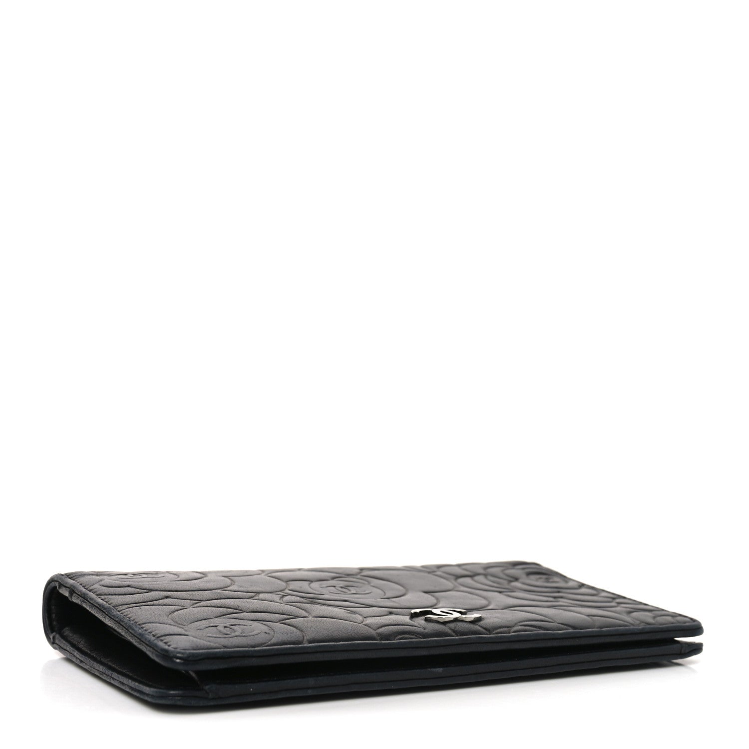 Chanel Lambskin Camellia Embossed Yen Wallet Black 4 of 10