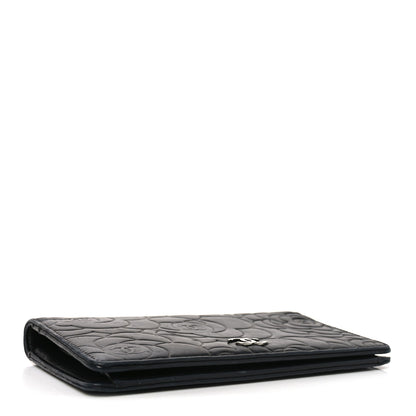 Chanel Lambskin Camellia Embossed Yen Wallet Black 4 of 10