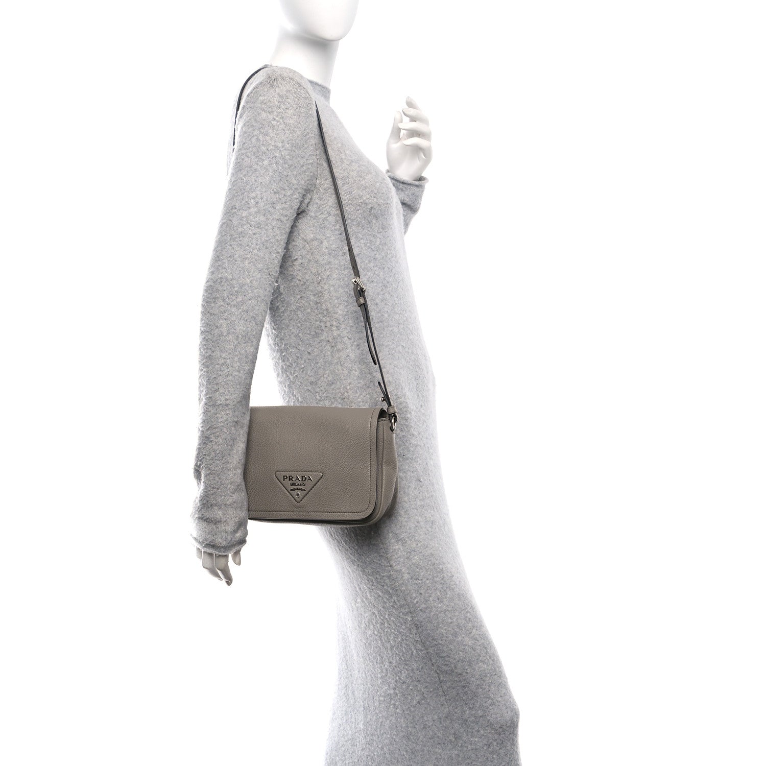 Prada Vitello Daino Soft Flap Crossbody Argilla 2 of 10