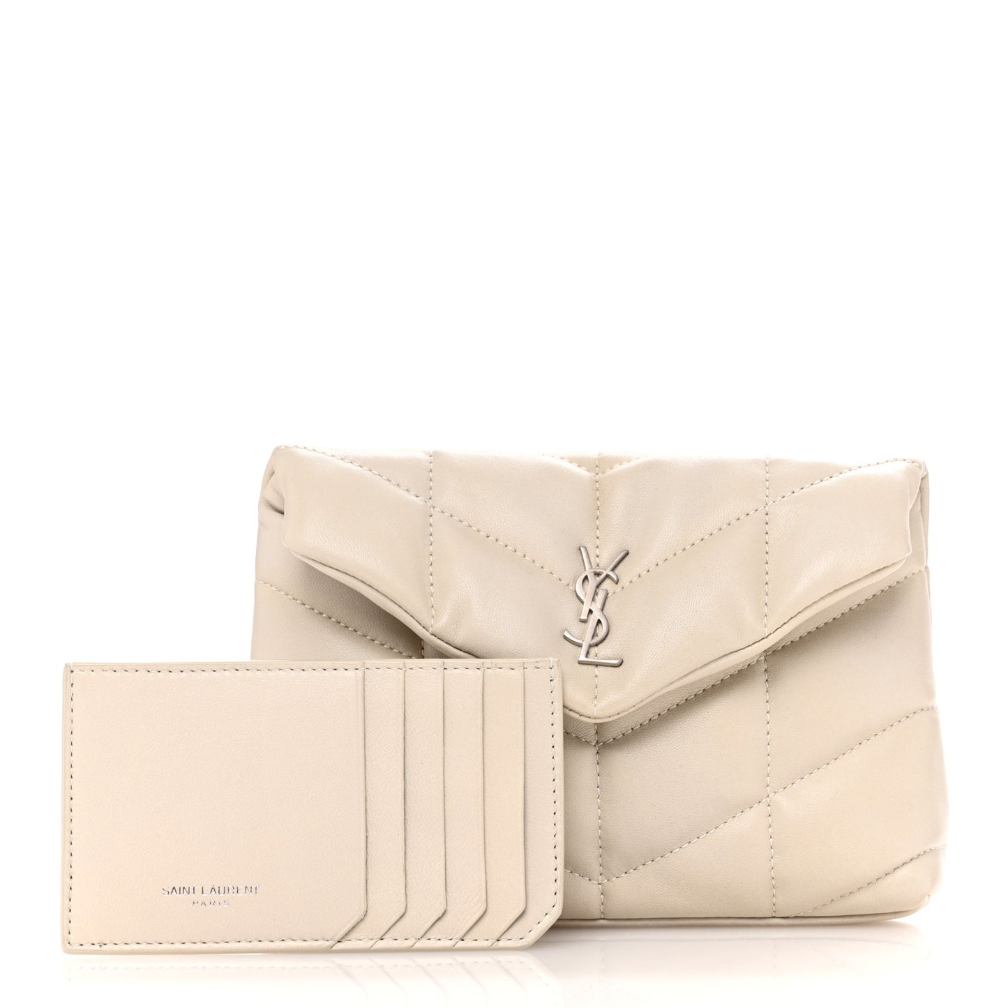 Lambskin Monogram Loulou Puffer Pouch Clutch Crema Soft