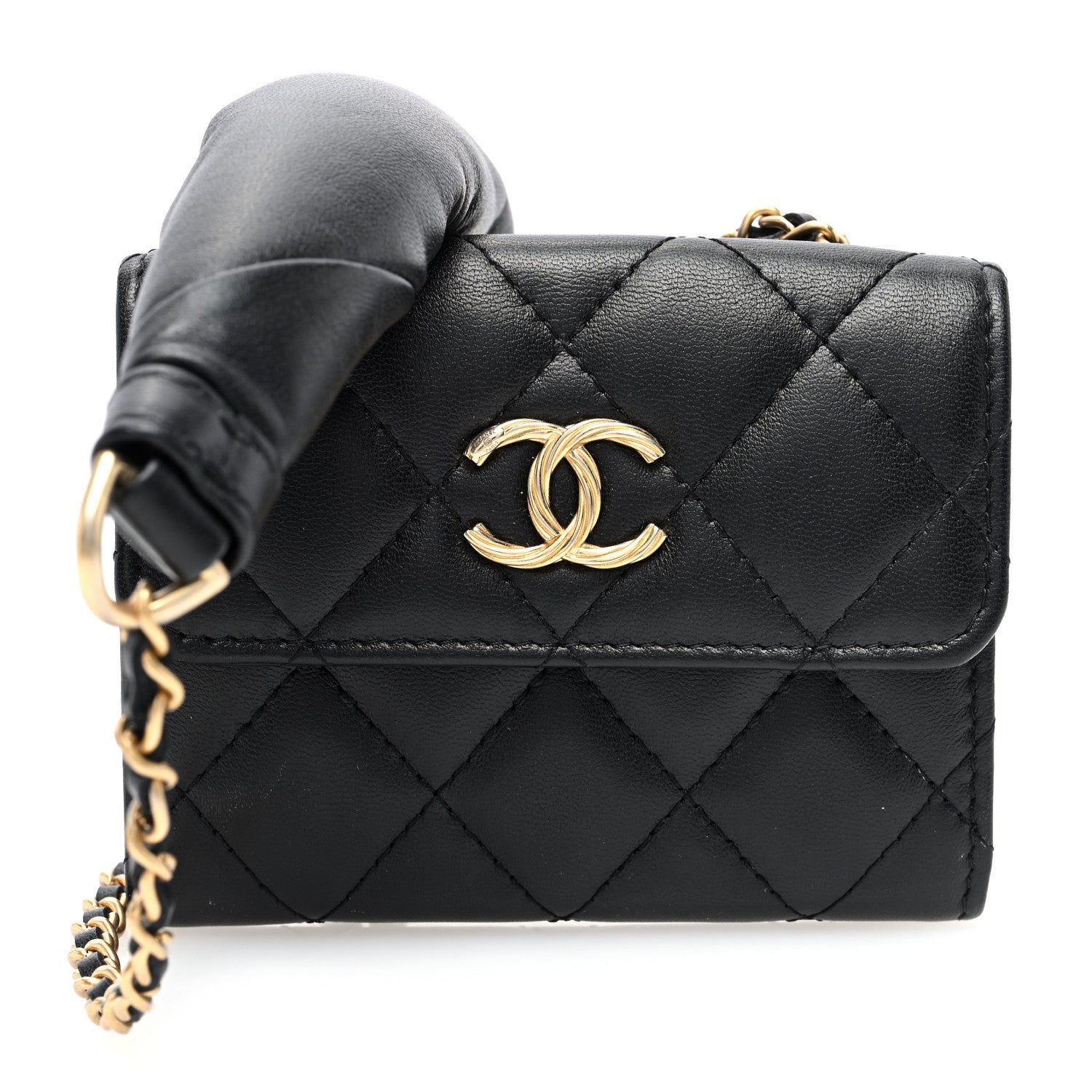 Chanel Lambskin Quilted Card Holder with Chain Black 1 of 10
