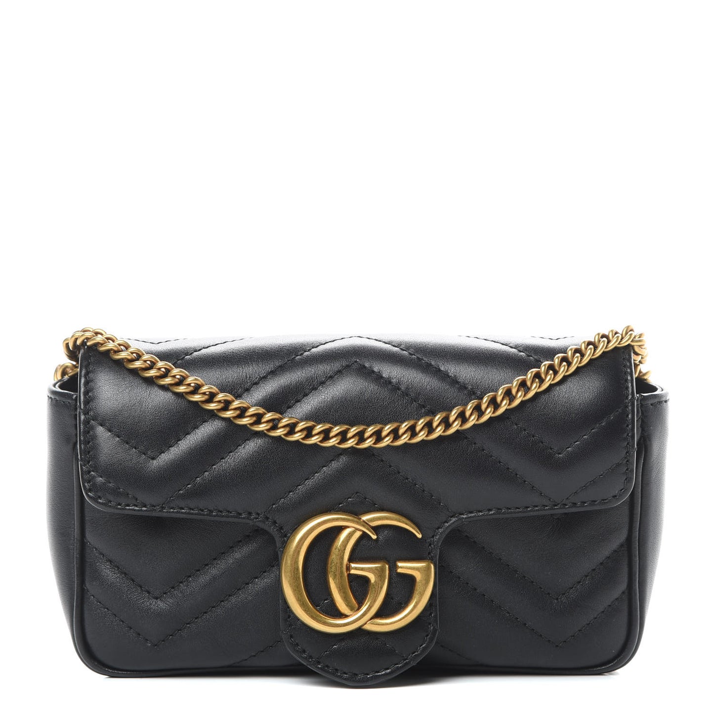 Calfskin Matelasse Super Mini GG Marmont Shoulder Bag Black
