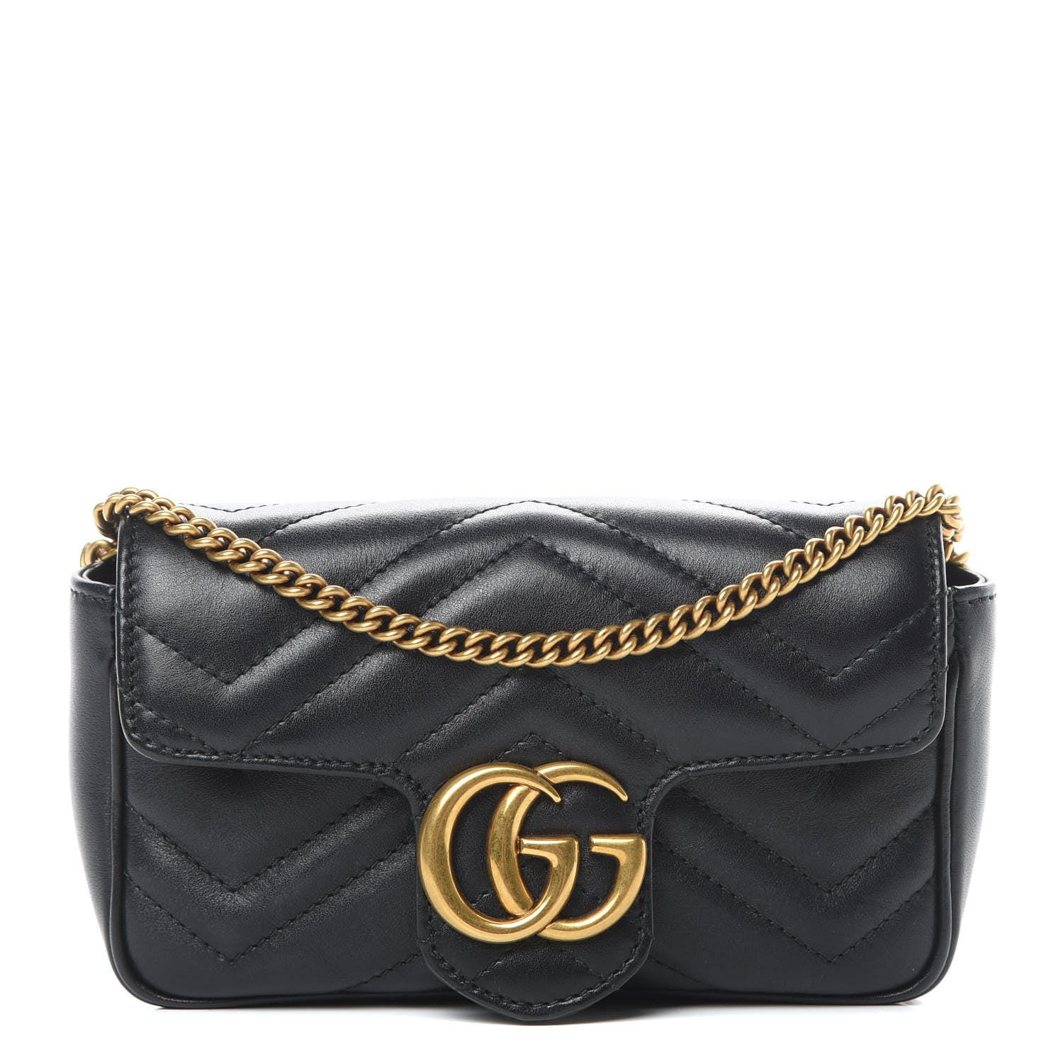 Gucci Calfskin Matelasse Super Mini GG Marmont Shoulder Bag Black 1 of 12