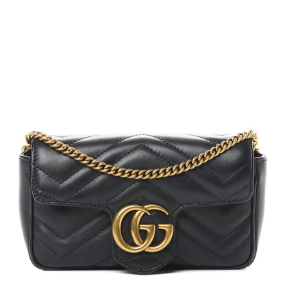 Gucci Calfskin Matelasse Super Mini GG Marmont Shoulder Bag Black 1 of 12