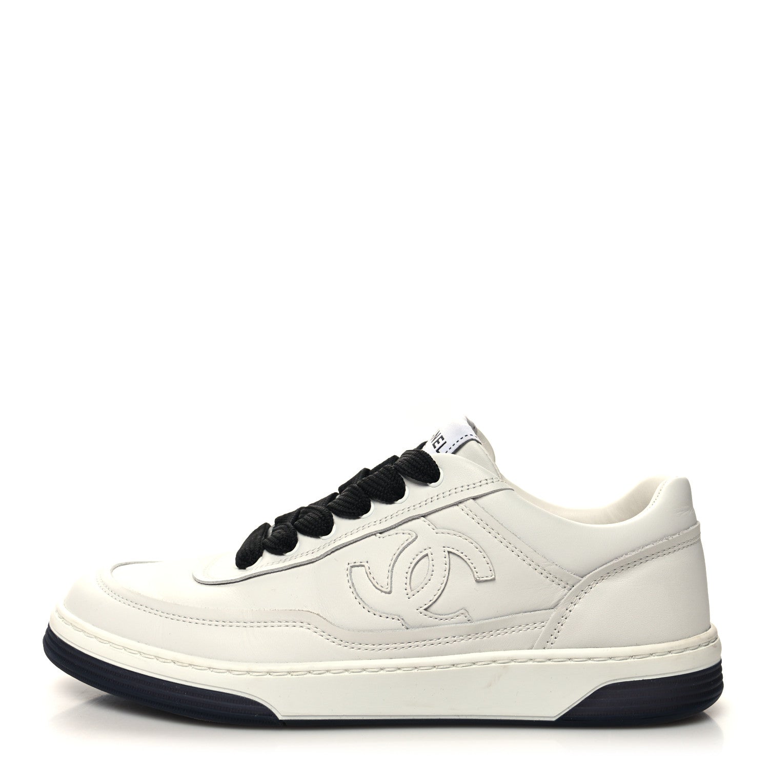 Chanel Calfskin CC Womens Sneakers 37.5 White Black 1 of 8
