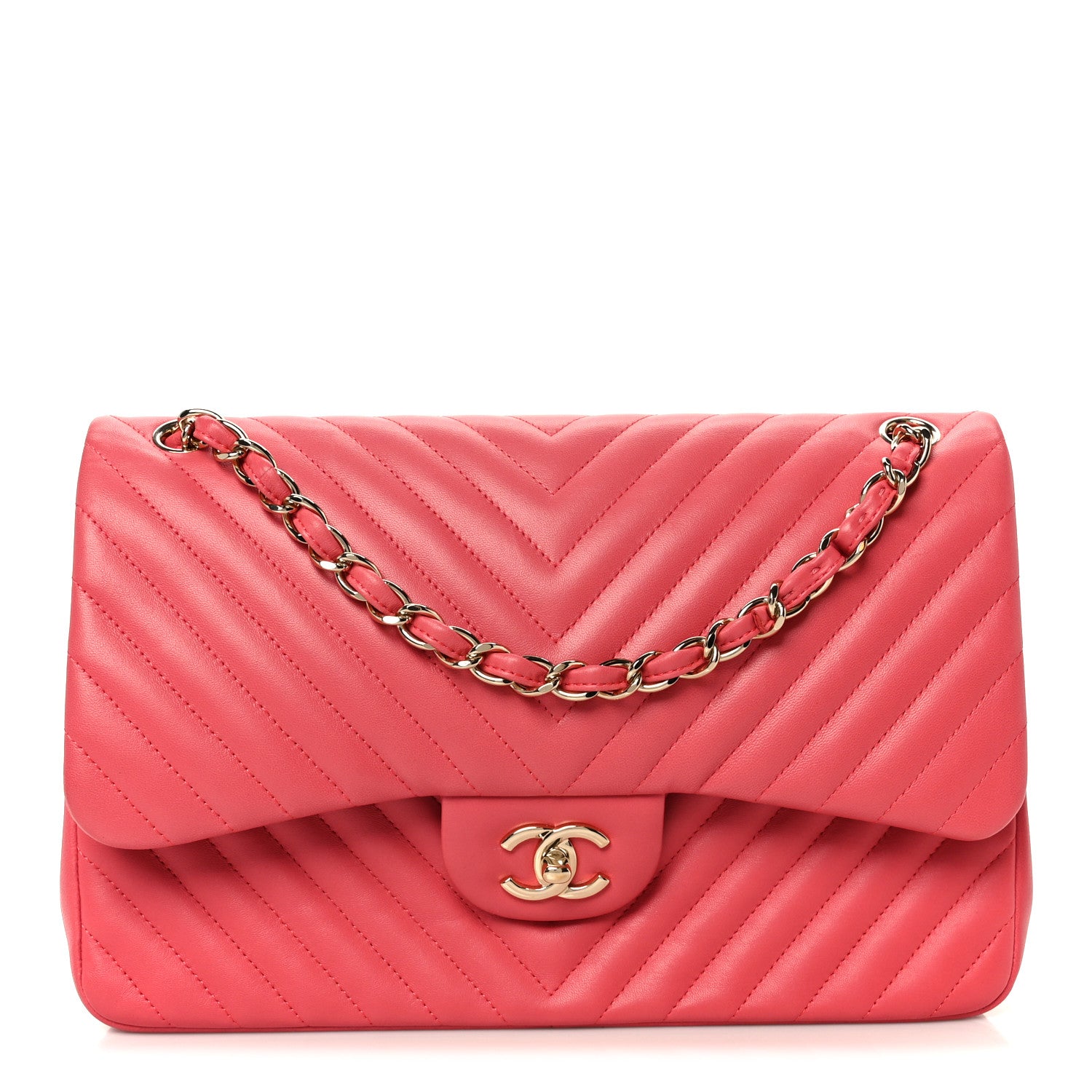 Chanel Lambskin Chevron Quilted Jumbo Double Flap Pink 1 of 11