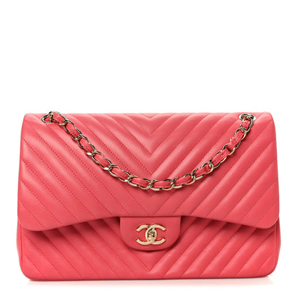 Chanel Lambskin Chevron Quilted Jumbo Double Flap Pink 1 of 11