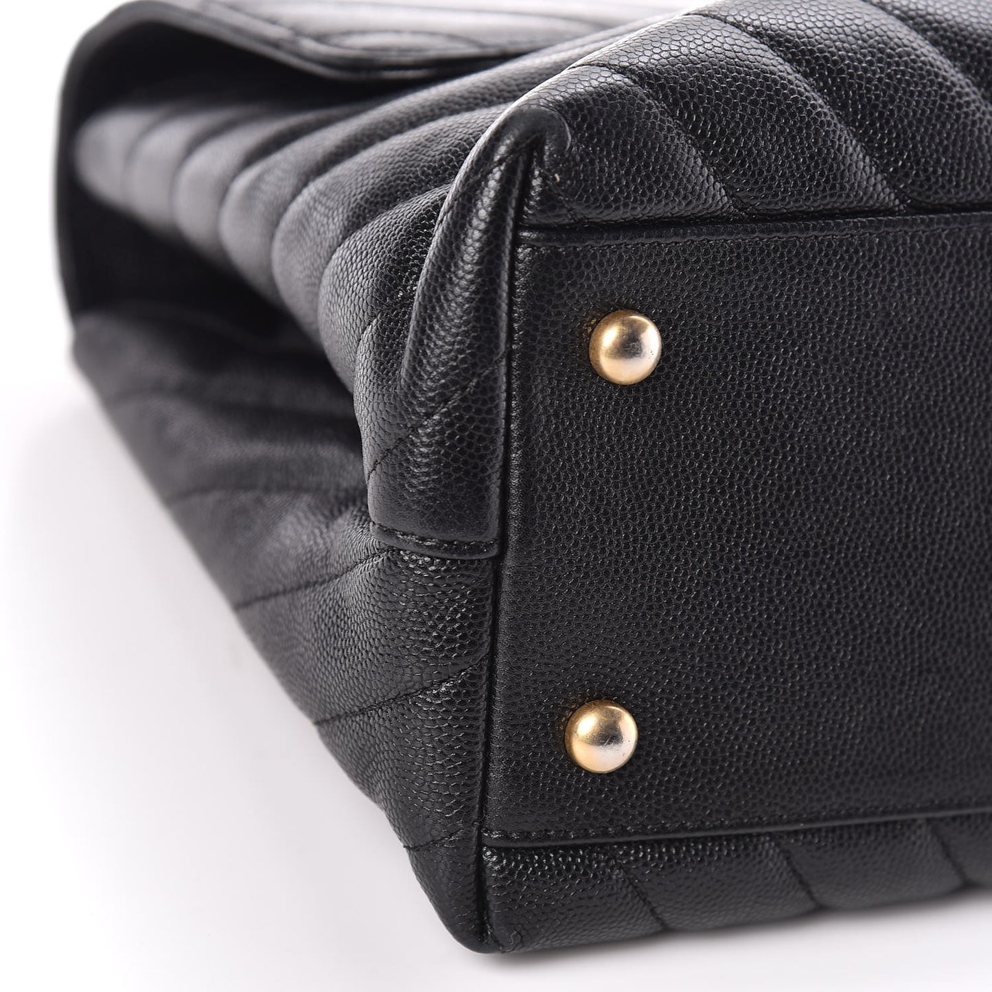 Caviar Chevron Quilted Medium Coco Handle Flap Black
