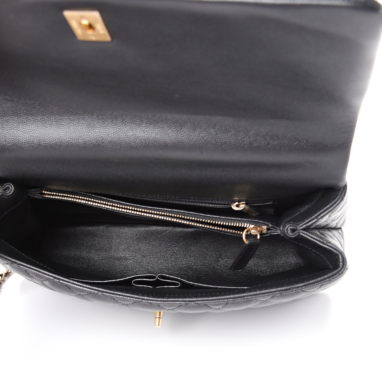 Caviar Lizard Quilted Medium Coco Handle Flap Black