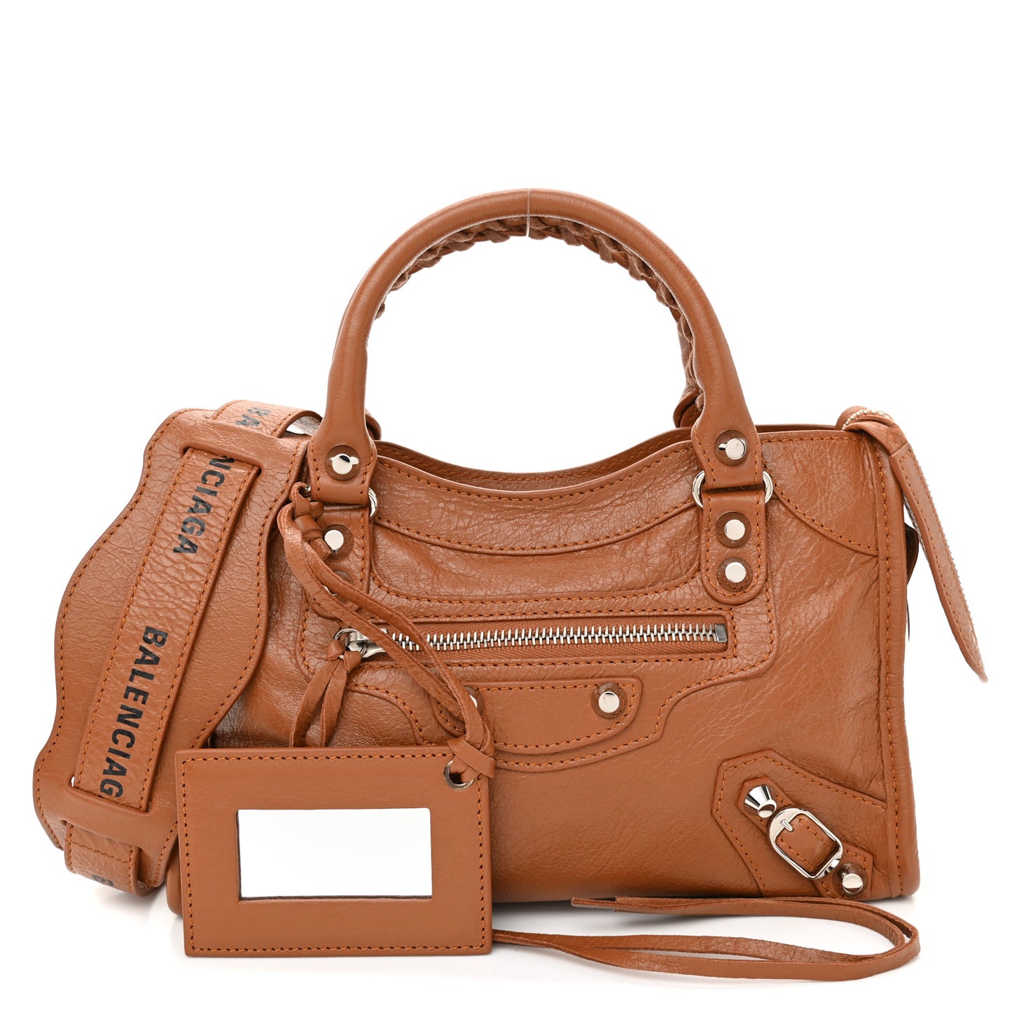 Agneau Classic Silver Hardware Mini City Logo Strap Camel Black