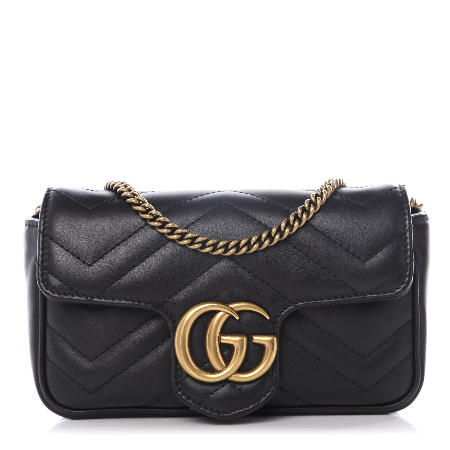 Gucci Calfskin Matelasse Super Mini GG Marmont Shoulder Bag Black 1 of 9