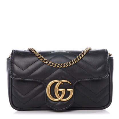 Gucci Calfskin Matelasse Super Mini GG Marmont Shoulder Bag Black 1 of 9
