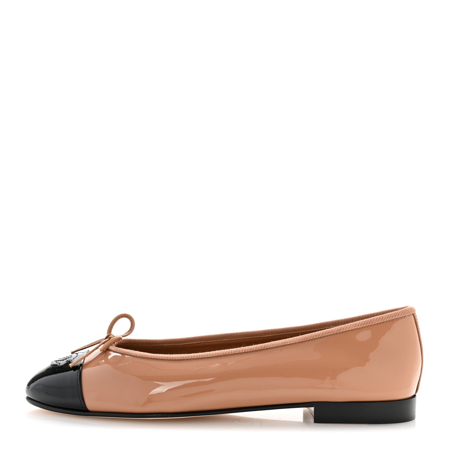 Chanel Patent Calfskin CC Cap Toe Ballerina Flats 41 Beige Black 1 of 9