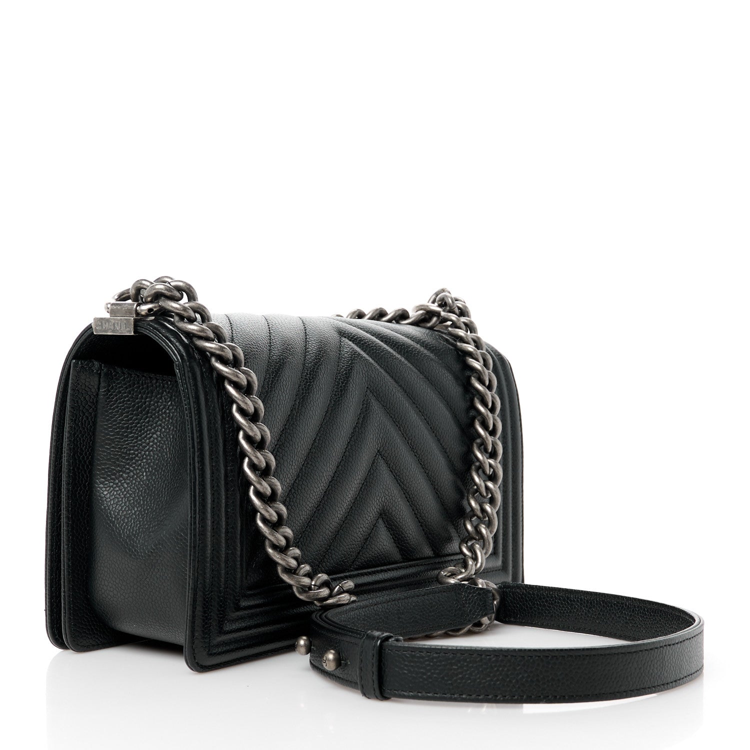 Chanel Caviar Chevron Quilted Medium Boy Flap Black 3 of 10