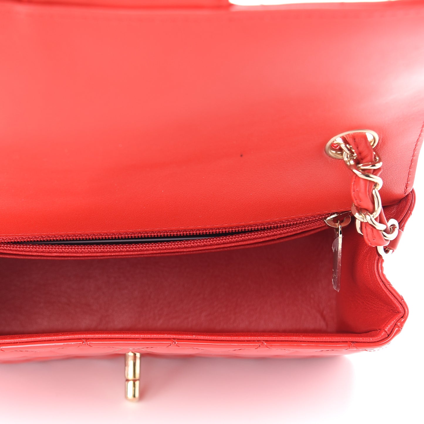 Patent Calfskin Quilted Mini Rectangular Flap Red