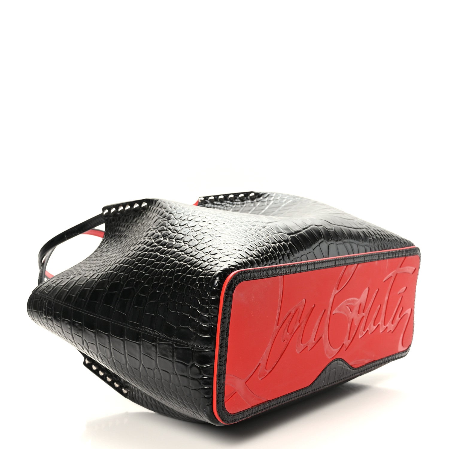 Christian Louboutin Crocodile Embossed Calfskin Spiked Small Cabarock Shopper Tote Black 4 of 8