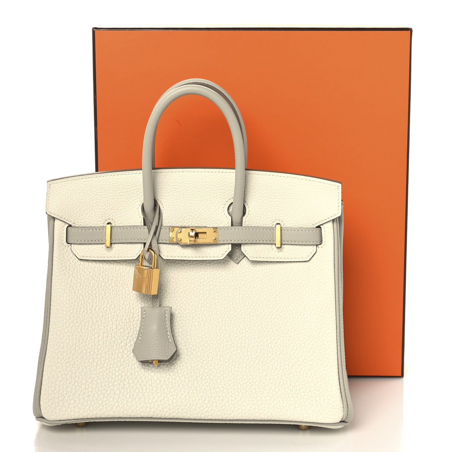 Hermes Togo Horseshoe Birkin 25 Craie Gris Tourterelle 13 of 13