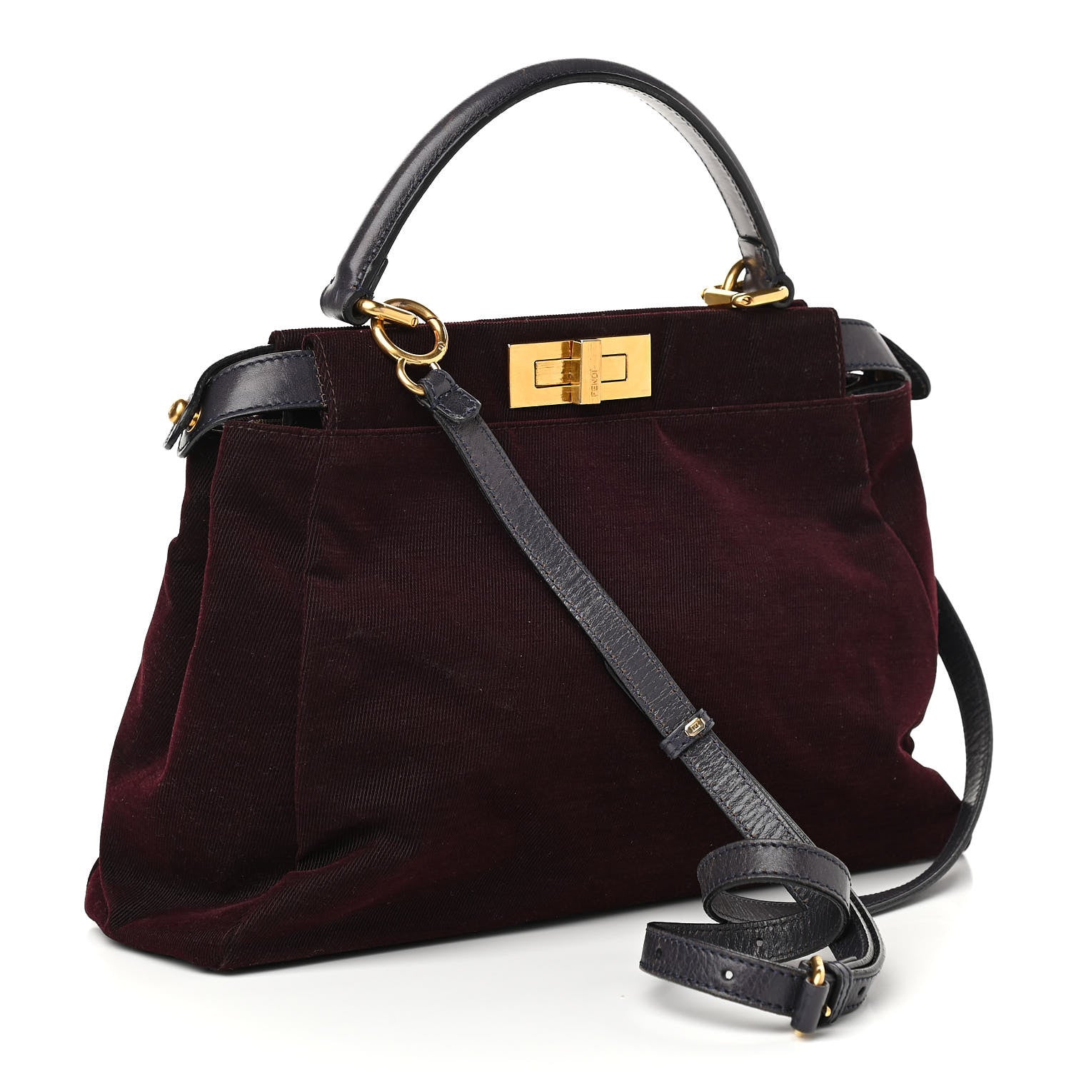 Fendi Denim Vitello Zucca Medium Peekaboo Iconic Satchel Vinaccia Blue Navy 3 of 12