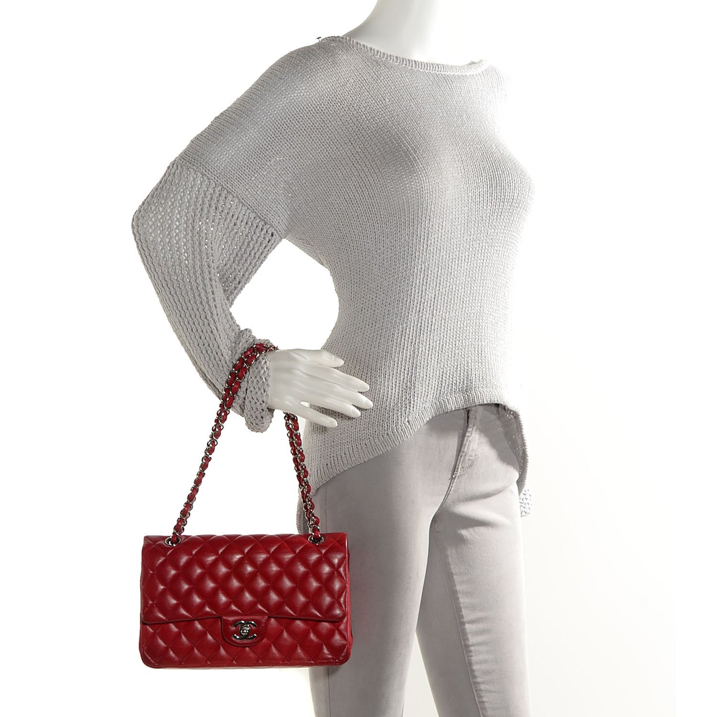 Lambskin Quilted Medium Double Flap Red