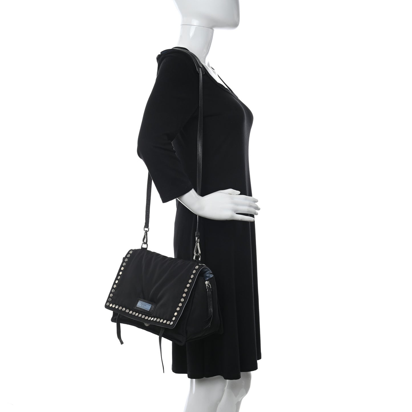 Tessuto Nylon Studded Etiquette Flap Black